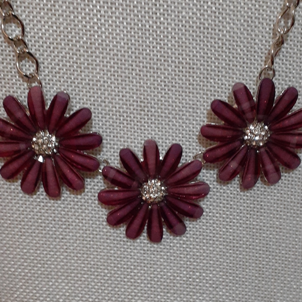 Christopher & Banks Plum Daisy Necklace with Rhinestone Centers - Picture 5 of 5